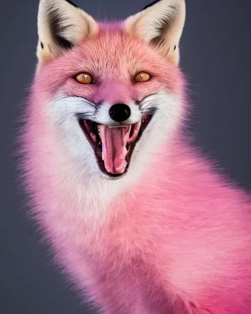 Image similar to pink fox yawning, portrait, blue background, 8 k, 8 5 mm f 1. 8