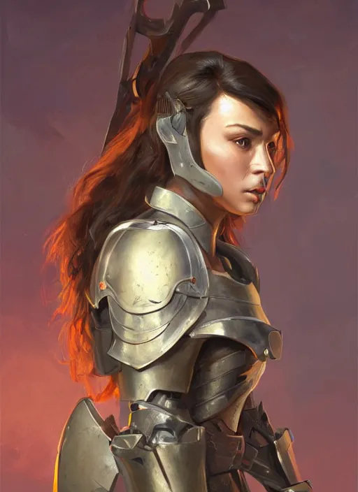 Prompt: a professional painting of a beautiful young female, clothed in military armor, olive skin, long dark hair, beautiful bone structure, symmetrical facial features, intricate, elegant, digital painting, concept art, smooth, sharp focus, illustration, from Knights of the Old Republic, by Ruan Jia and Mandy Jurgens and Artgerm and William-Adolphe Bouguerea