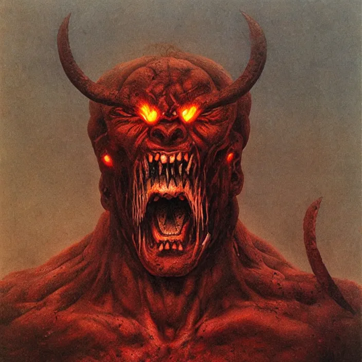 Prompt: demon berserker, symmetrical, muscular body, demon, balrog, beksinski