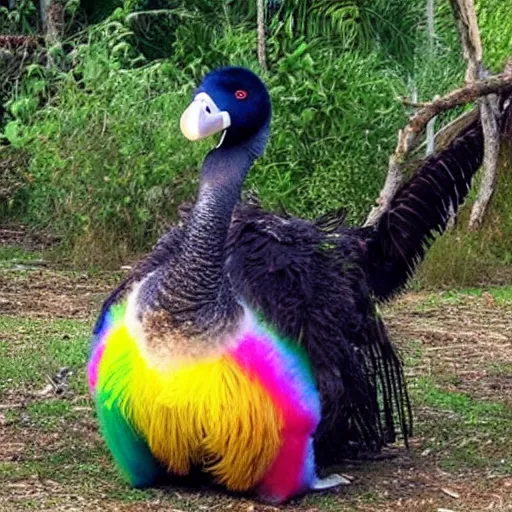 Image similar to a photo of a dodo with raimbow feathers