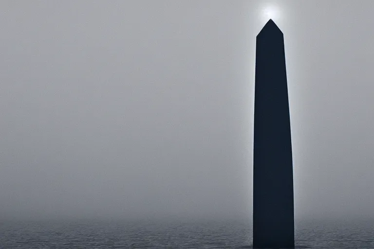 Prompt: a ominous floating obelisk underwater, photo-realistic, colorful, dark, smog, complex, shot by a camera,