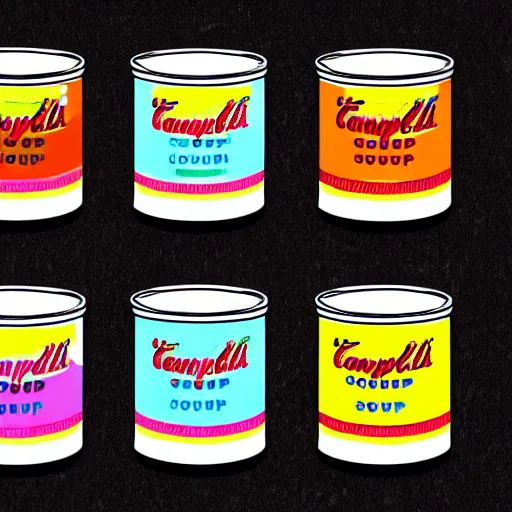 Prompt: soup cans by andy warhol, digital art, trending on artstation
