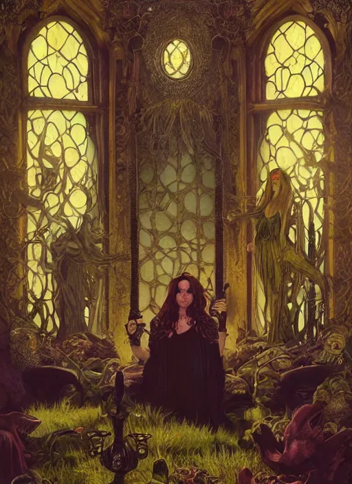 Image similar to mindcontrol inside covens den, intricate wiccan scene detailing, textless, hyperornate wiccan photorealistic mindcontrol, highly detailed, photorealistic, diffuse lighting, hdrp, artstation, unreal 5, smooth, sharp focus, art by john collier, albert aublet, krenz cushart, artem demura, alphonse mucha