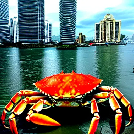 Prompt: giant crab attacking manila philippines