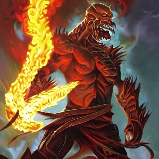 Prompt: magic the gathering koth bringer of fire - art by steve argyle