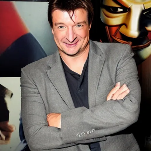 Prompt: nathan fillion with guy fawkes mask