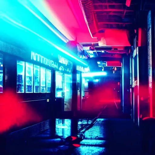 Image similar to a monster, neon lights, red, blue, green, dramatic lighting, heroic exposure, cool