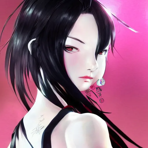 Image similar to heroine, beautiful, sui ishida with black hair art manga, hyperrealistic, highly detailed, a real photographic, digital art, 8 k, character, realistic, portrait, female samurai, symatrical, dark atmospheric lighting, artstation, symetric, lineart