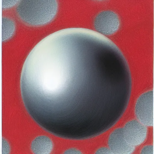 Image similar to chrome spheres on a red cube by ayami kojima