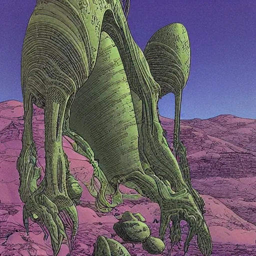 Prompt: beautiful alien landscape by mœbius