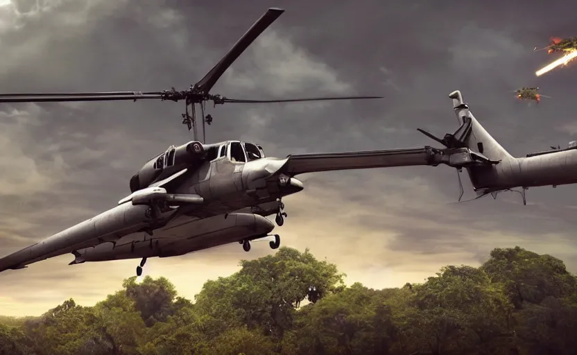 Image similar to photo of sci - fi war helicopter landing on jungle complex, ultra detailed, movie frame, cinematical composition, 4 k, breaking bad