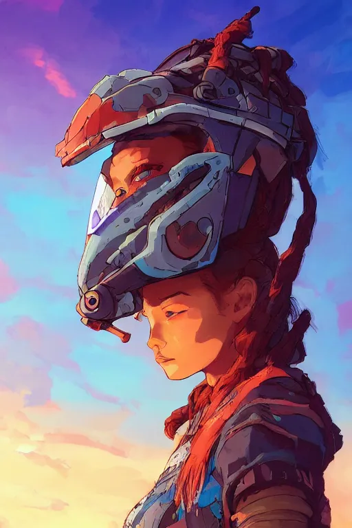 Image similar to combination suit armor aloy horizon forbidden west horizon zero dawn robot ninja mask helmet backpack tribal, art gta 5 comics, official fanart behance hd artstation by jesper ejsing, by rhads, makoto shinkai and lois van baarle, ilya kuvshinov, ossdraws radiating a glowing aura cgi rtx 2 0 2 2