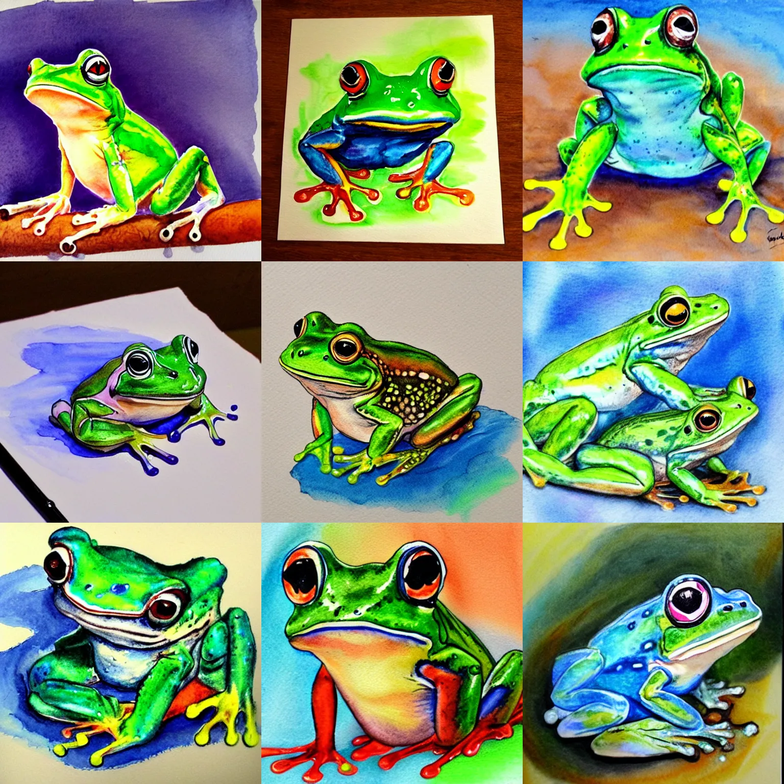 Prompt: cute frog water colour