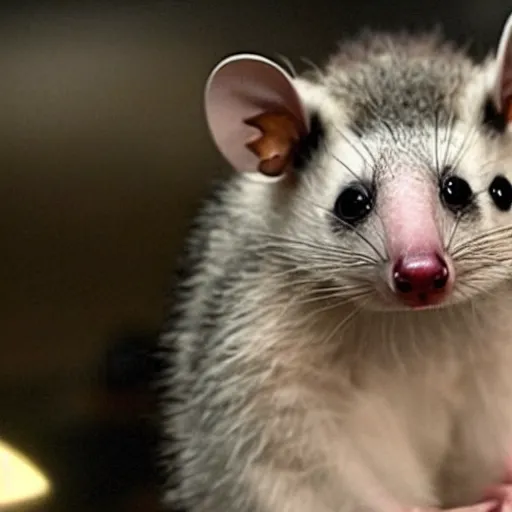 Prompt: an anthropomorphic opossum as a victim in a promotional still shot for law and order SVU, movie still, high quality