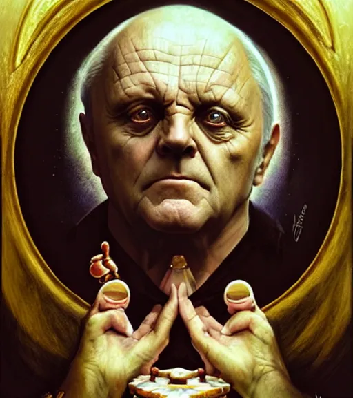 Image similar to A Magical Portrait of Anthony Hopkins as Aleister Crowley the Great Mage of Thelema, art by Tom Bagshaw and Wayne Barlowe and John Jude Palencar