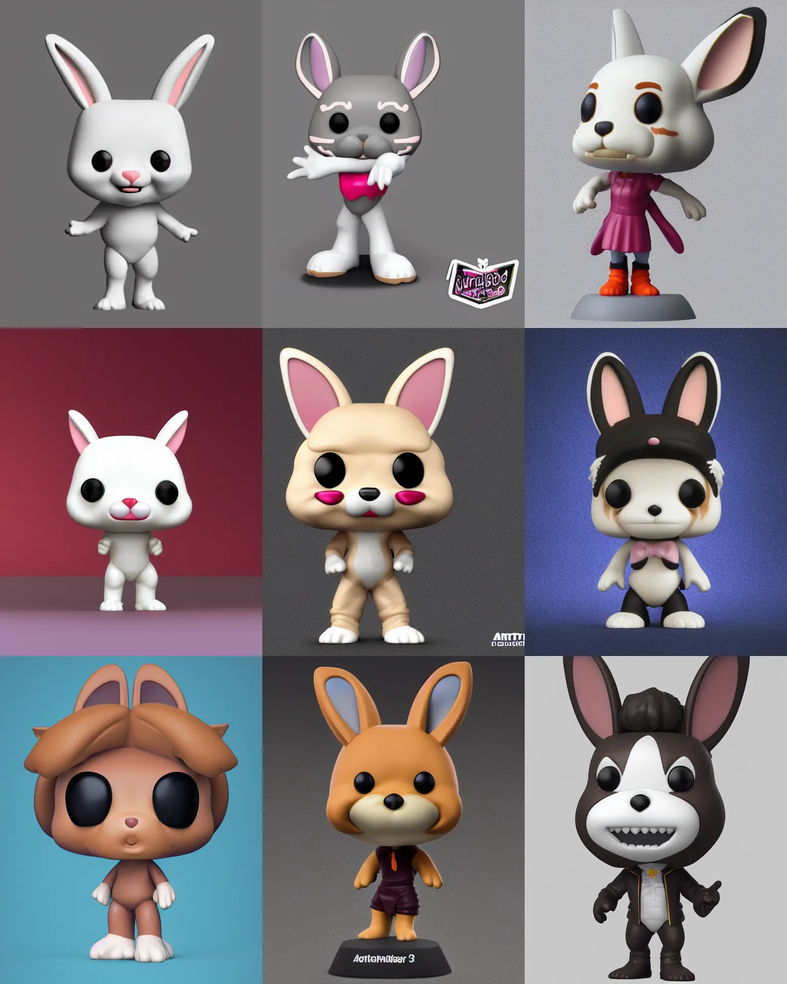 Prompt: full body 3d render of a confused Rabbit as a funko pop, Chibi, studio lighting, white background, blender, trending on artstation, 8k, highly detailed