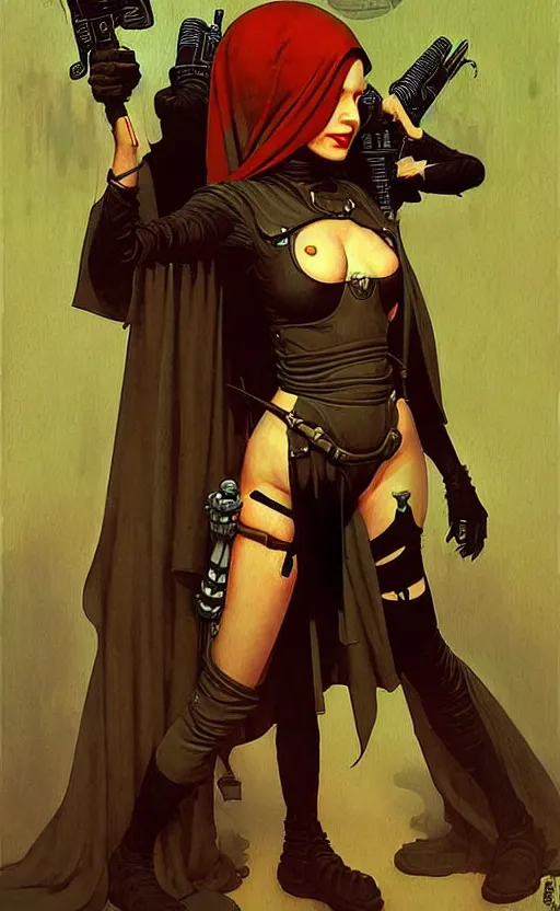 Image similar to pulp scifi fantasy spot illustrations of various character concepts, ciberpunk girl, burka, futuristic design, crafting, diy, by norman rockwell, roberto ferri, daniel gerhartz, edd cartier, jack kirby, howard brown, ruan jia, tom lovell, jacob collins, dean cornwell, astounding stories, amazing, fantasy, other worlds