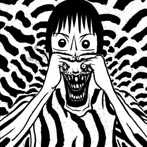 Prompt: a horror movie in a junji ito art style, horror manga