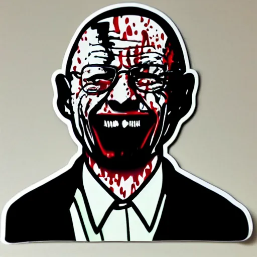 Image similar to die cut sticker, walter white laughing like the joker, splatter paint