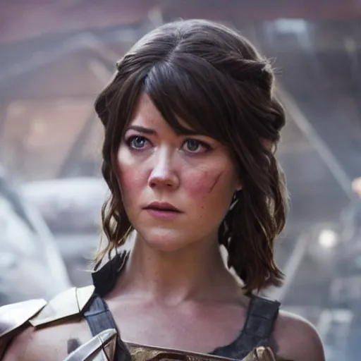 Image similar to mary elizabeth winstead as a warrior in a scifi battlefield