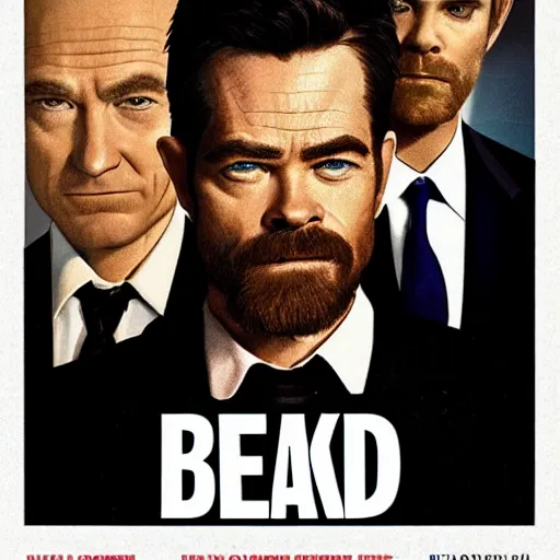 Image similar to Breaking Bad Reboot Starring Willem Dafoe, Chris Pine, and Bob Odenkirk, movie poster, low quality bootleg.