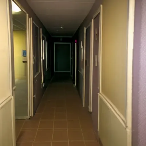 Image similar to dingy hallway in an apartment building, dirty, poorly lit