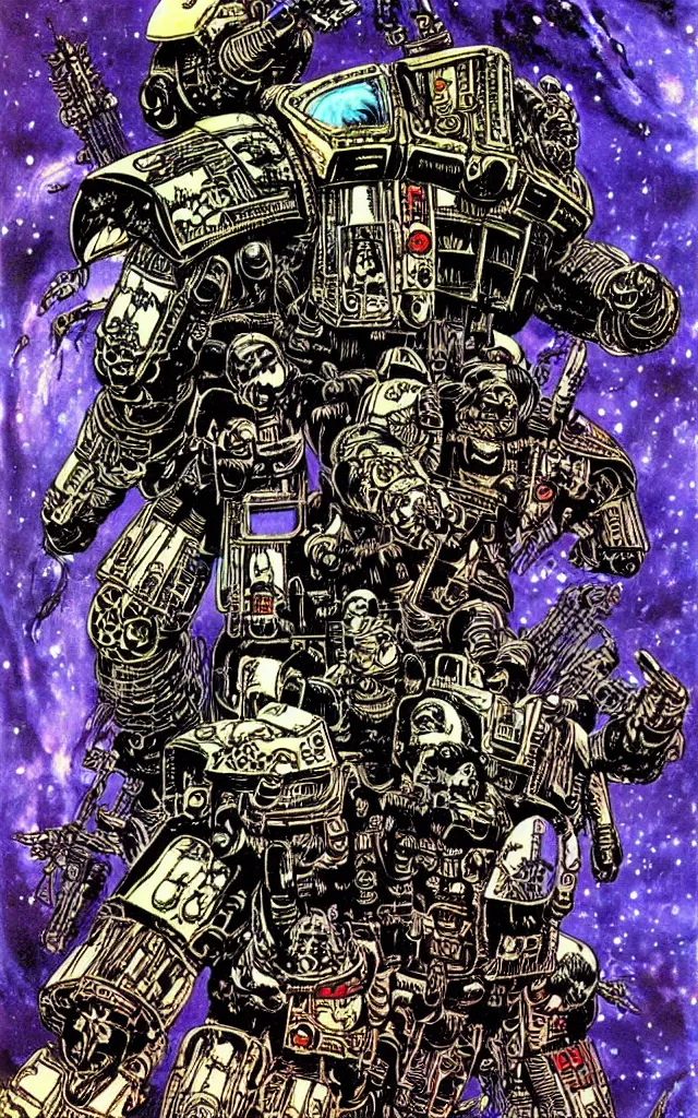 Image similar to space marine, awarding winning digital art by philippe druillet