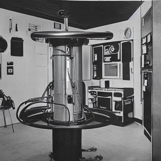 Image similar to interior photo of alien laboratory with strange device at the center of a room