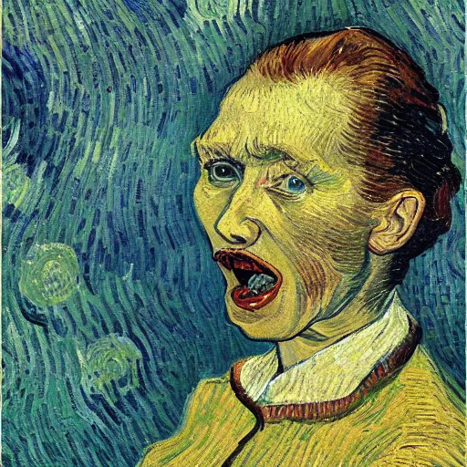 Image similar to high quality high detail painting by vincent van gogh, hd, screaming woman, photorealistic lighting