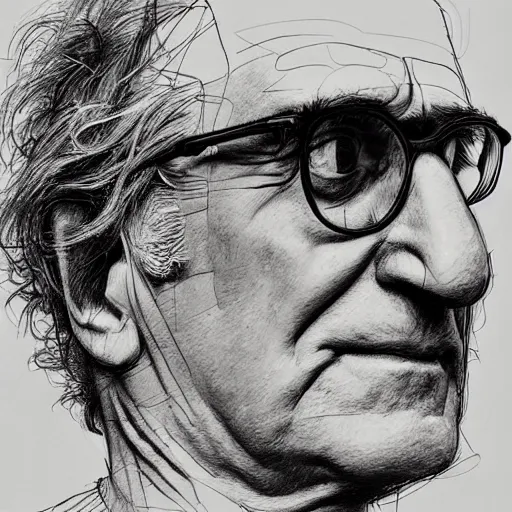 Prompt: a realistic yet scraggly portrait sketch of the side profile of a stern and sophisticated larry david, trending on artstation, intricate details, in the style of frank auerbach, in the style of sergio aragones, in the style of martin ansin, in the style of david aja, in the style of mattias adolfsson