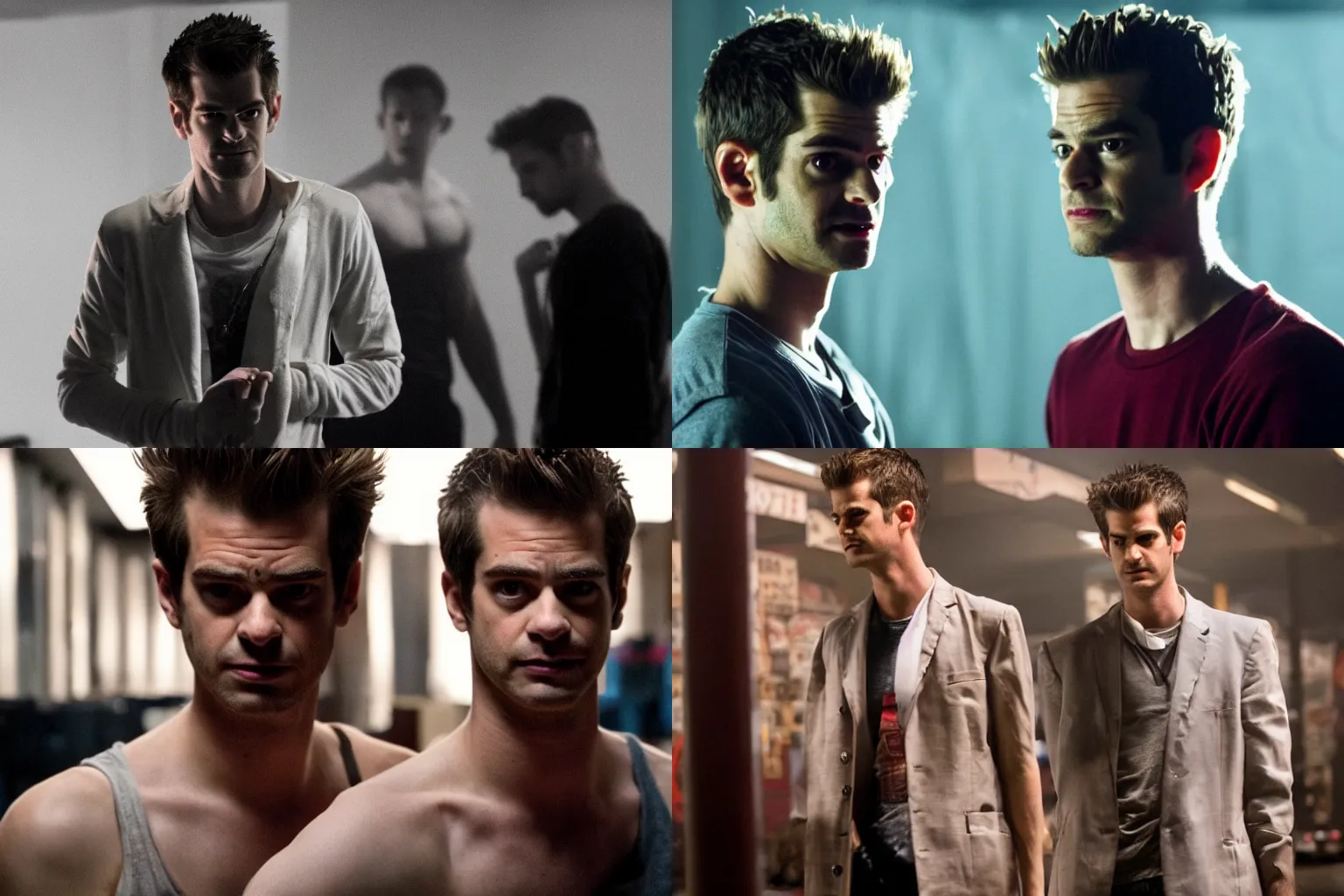 Prompt: Andrew Garfield as Tyler Durden in a 2022 remake of Fight Club, film still, dramatic lighting, 4k,