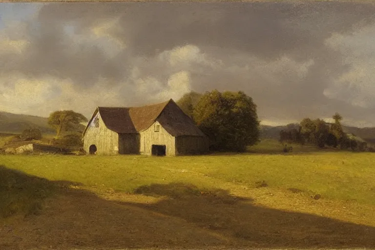 Image similar to a barn in the countryside, reamatic lighting, edward harrison compton