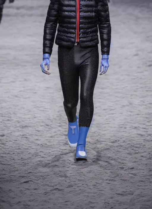 Image similar to hyperrealistic and heavy detailed moncler runway show of superman, leica sl 2 5 0 mm, vivid color, high quality, high textured, real life