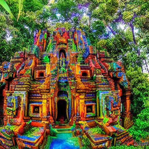 Image similar to psychedelic jungle temples