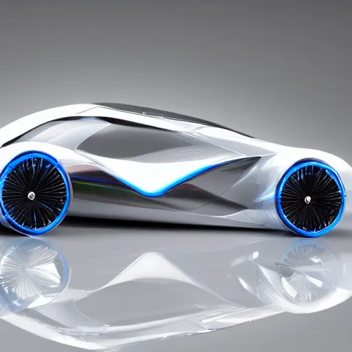 Image similar to concept car with wings and iridescent paint, octane, grandure, highly detailed, reflective marble floor