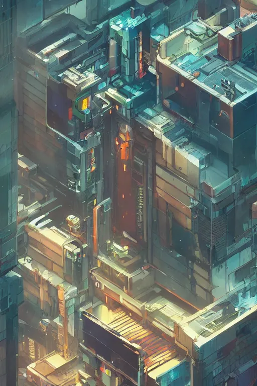 Image similar to Isometric cyberpunk complex architecture, by Jesper Ejsing, RHADS, Makoto Shinkai and Lois van baarle, ilya kuvshinov, rossdraws global illumination