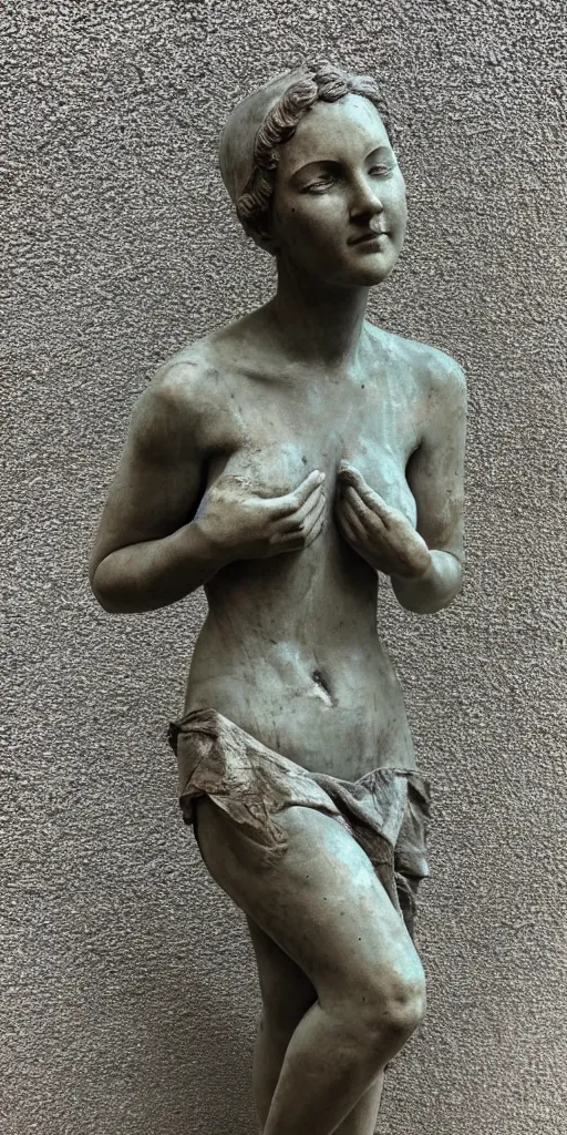Image similar to detailed photo of old concrete patina statue of most beautiful woman, full body portrait, various bending poses, photorealism, intricate detail, museum diffuse lighting