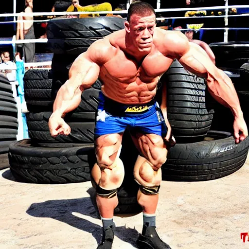 Image similar to John Cena do f 5 to huge tire