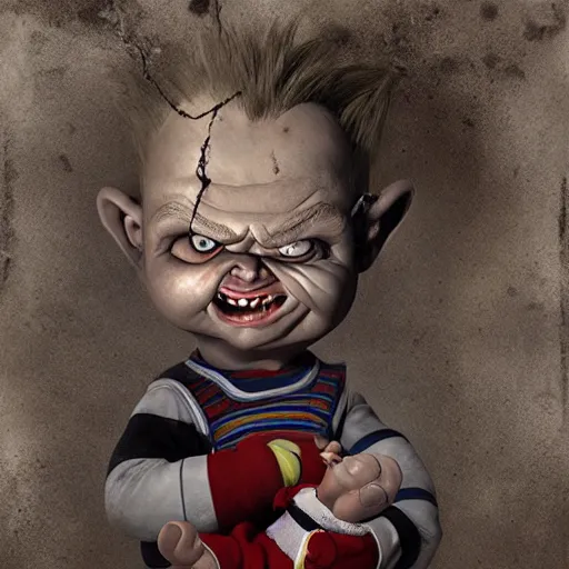 Image similar to cartoon painting of chucky by michal karcz