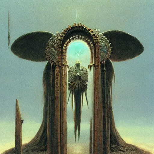 Image similar to arch angel in ancient armor concept, beksinski