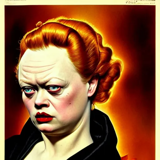 Image similar to dramatic upper body portrait of Thora Birch as baron harkonnen by norman rockwell and boris vallejo, artstation, concept creature character art