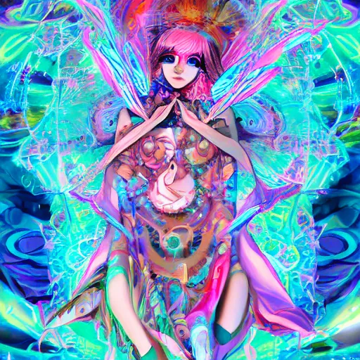 Prompt: artwork inspired by archan nair, james jean isolated deepdream vinyl figure harajuku anime character design, figure photography, dynamic pose, holographic undertones, glitter accents on figure, anime stylized, accurate fictional proportions, high delicate defined details, ethereal lighting