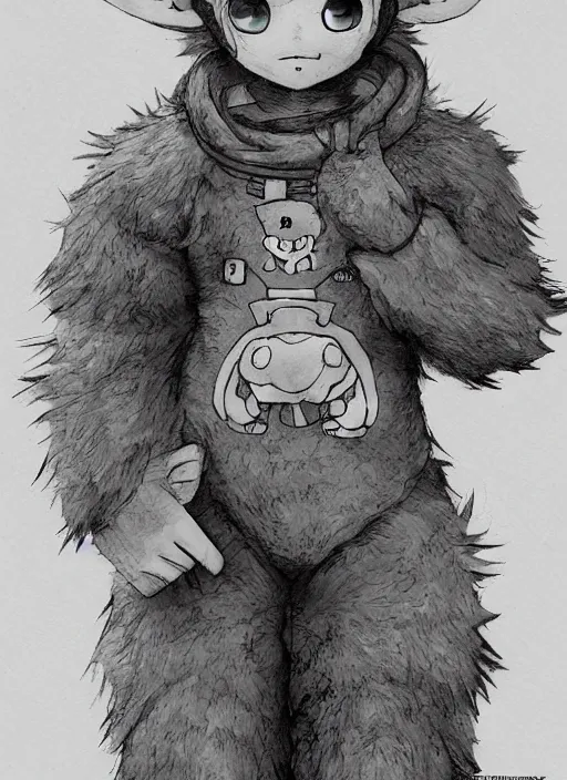 Image similar to beautiful little boy wearing an cyborg bear suit, artwork in kentaro miura and made in abyss and rosdraws, smooth, beautiful lightness, anatomically correct, trending on pixiv, forest