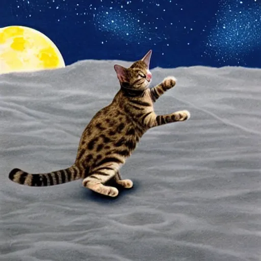 Prompt: cat playing basketball on the moon