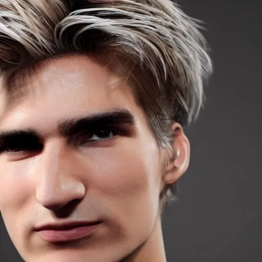 Image similar to a closeup shot of handsome xqc, gigachad, strong jawline, photorealism, 8k