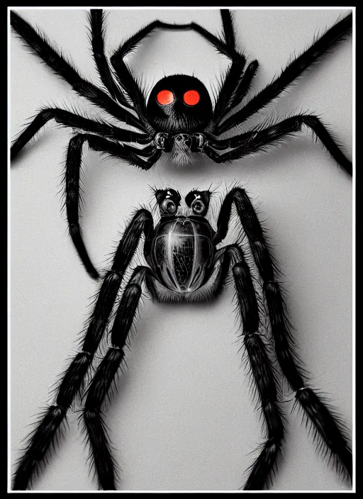 Image similar to studio portrait of a spider - human hybrid, many eyes, leica s, tripod, flash, highly detailed, horror,