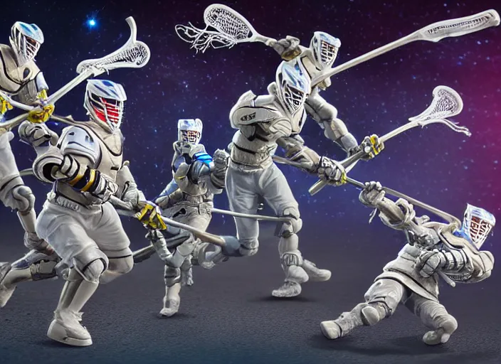 Image similar to lacrosse team versus chitauri, playing intergalactic championship, in space, highly detailed, 8k, intricate, sony a7r iv 55mm, award winning.