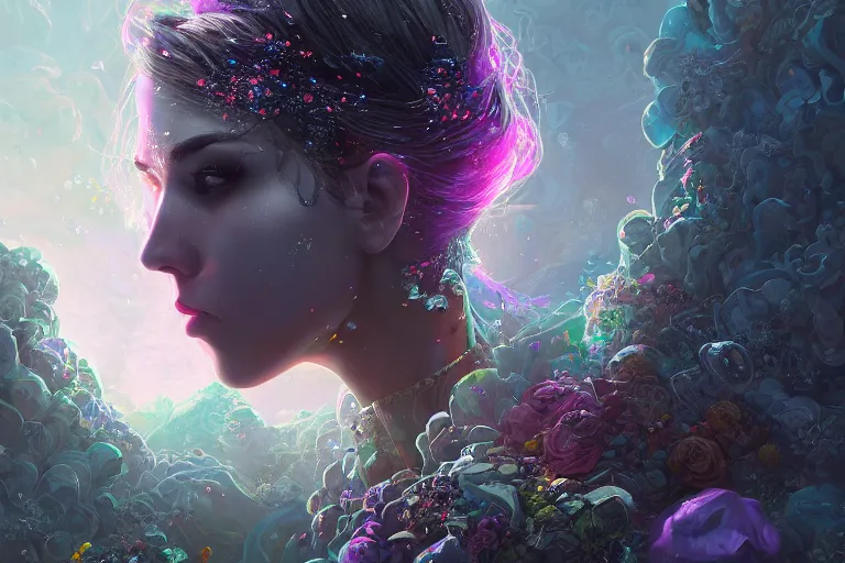 Prompt: portrait isometric drawing, Ghost of Kiev, rocky, blossoming path to heaven, female, glitter eyes, intricate, epic lighting, cinematic composition, hyper realistic, 8k resolution, unreal engine 5, by Artgerm, tooth wu, dan mumford, beeple, wlop, rossdraws, James Jean, Andrei Riabovitchev, Marc Simonetti, yoshitaka Amano, Artstation