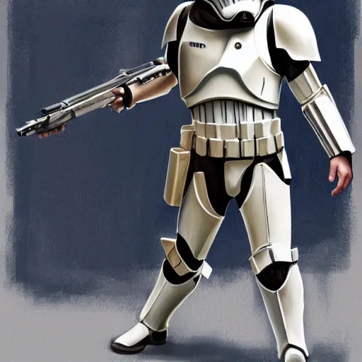 Image similar to an imperial stormtrooper walking, full body photography, concept art by Doug Chiang cinematic, realistic painting, high definition, concept art, the Mandalorian concept art style