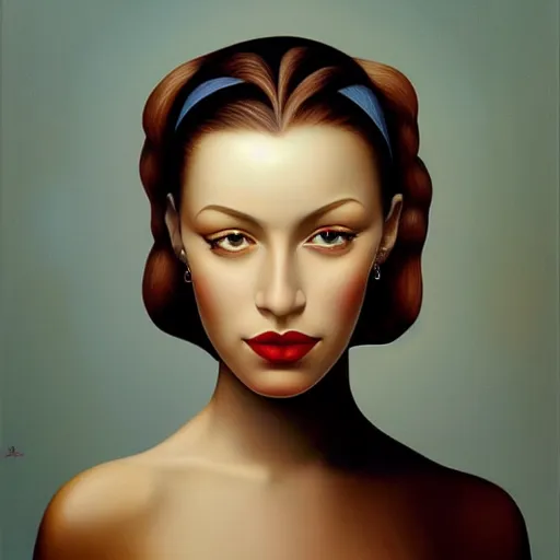 Image similar to a painting of a beautiful woman!!, an ultrafine detailed painting by rafal olbinski, behance contest winner, pop surrealism, detailed painting, very detailed, minimalist, airbrush art